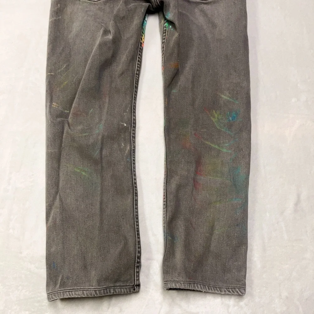 Levi's 65504 Straight Leg Jeans Men 32x29 Gray Upcycled PAINT SPLATTER THRASHED